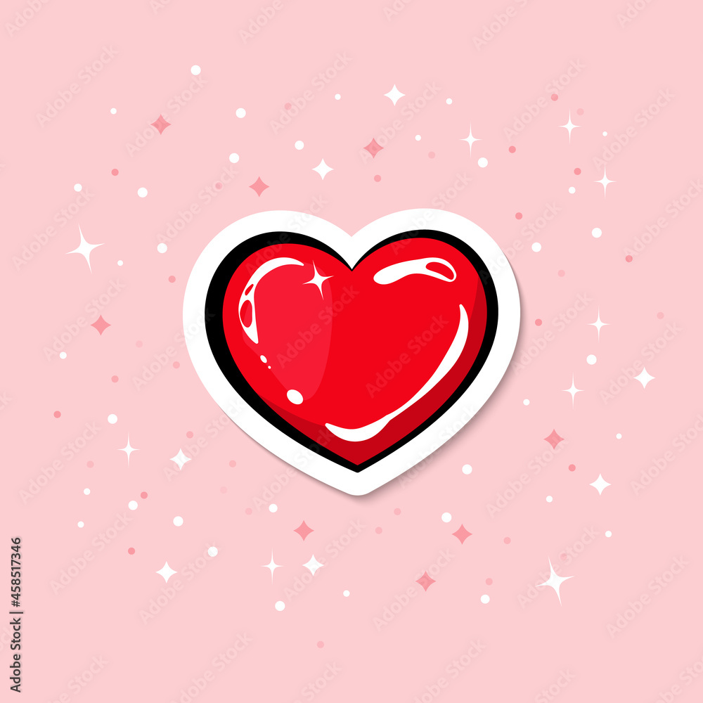 Heart shape sticker for Valentines Day. Cartoon romantic element.