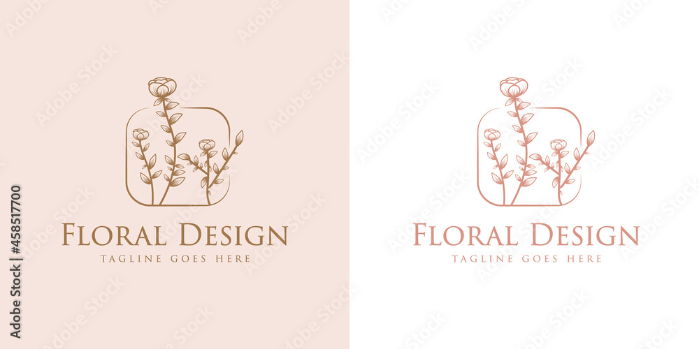 Fototapeta premium Botanical Hand Drawn collection Logo with Wild Flower and Leaves. Logo for spa and beauty salon, boutique, organic shop, wedding, floral designer, interior, photography, cosmetic. vector illustration