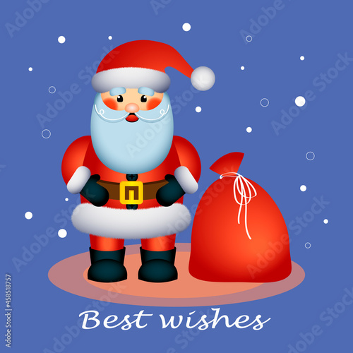 Santa Claus with a bag. Christmas and New Year. Vector illustration
