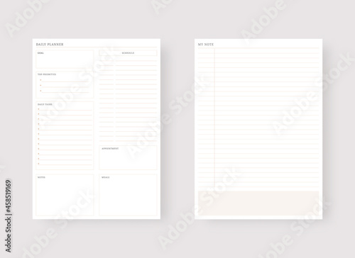 Daily planner template. Set of planner and to do list. Modern planner template set. Vector illustration.