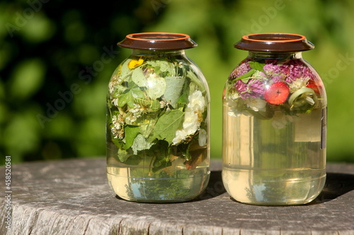 Fotografija Two glass jars with sun tea