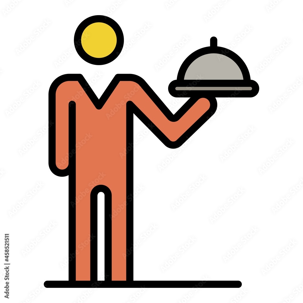 Waiter man icon. Outline waiter man vector icon color flat isolated Waiter man icon. Outline waiter man vector icon color flat isolated
