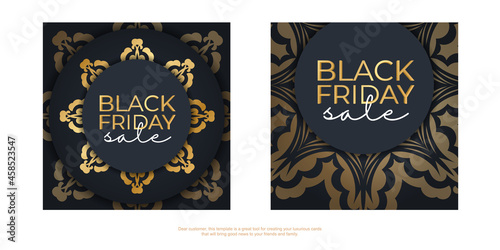 Dark blue black friday sale banner template with luxury gold pattern