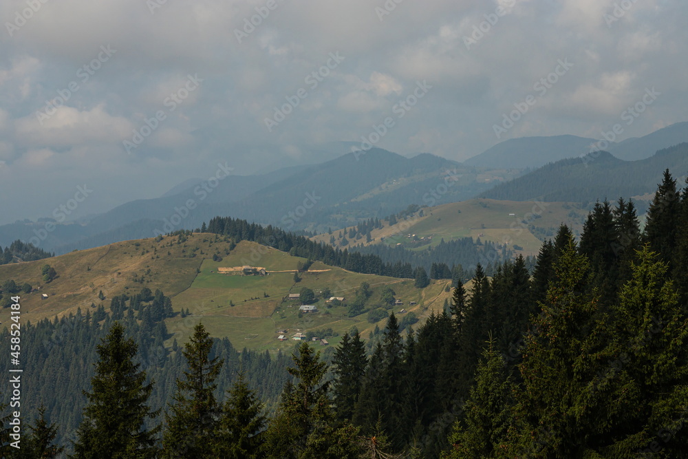 mountain slopes in the Ukrainian Carpathians. mountain tops and forests on a background of blue sky