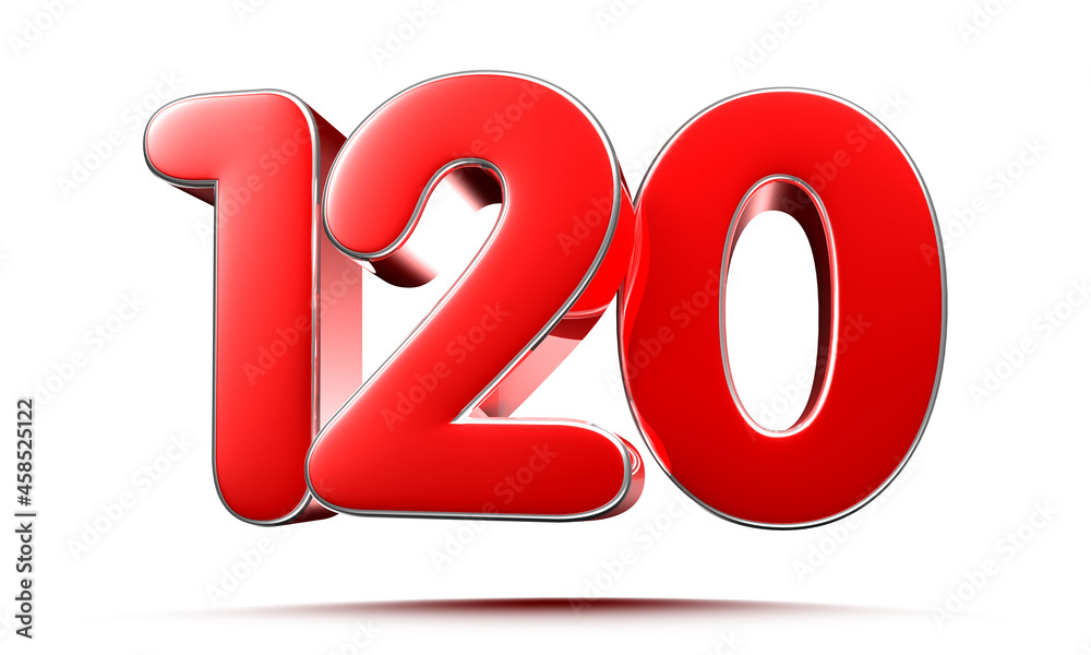 Rounded red numbers 120 on white background 3D illustration with clipping path Rounded red numbers 120 on white background 3D illustration with clipping path