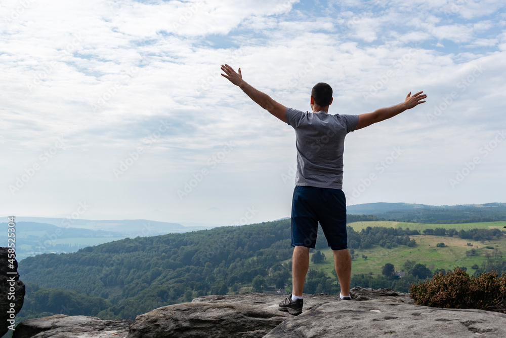 Tisa Rocks czech republic mountain formation sandstone walls male man stand look Tisa Rocks czech republic mountain formation sandstone walls male man stand look