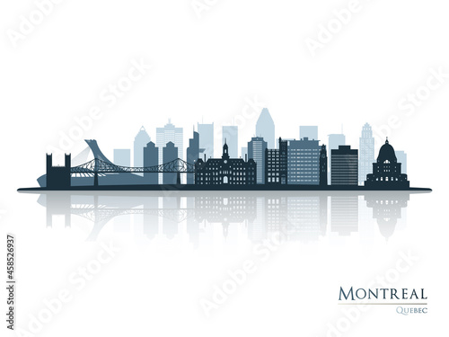 Montreal skyline silhouette with reflection. Landscape Montreal  Quebec. Vector illustration.