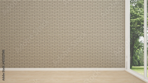 Empty room and forest view for residential business. Space for design in empty room. 3D Rendering.