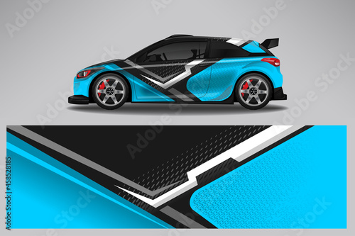 Wrap car vector design decal. Graphic abstract line racing background design for vehicle, race car, rally, adventure livery camouflage.