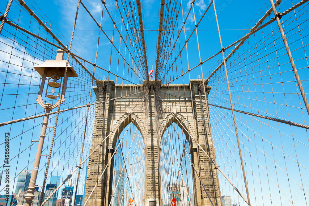 Fototapeta premium The archways and ropes of Brooklyn Bridge, New York, USA