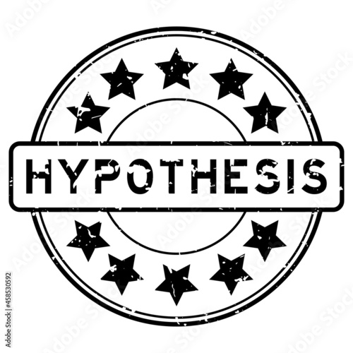 Grunge black hypothesis word with star icon round rubber seal stamp on white background