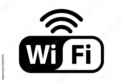 Free wifi zone black icon. Wi-fi black vector free. Illustration on white background free wifi sticker, free wi-fi icon, free wi fi label sign. photo