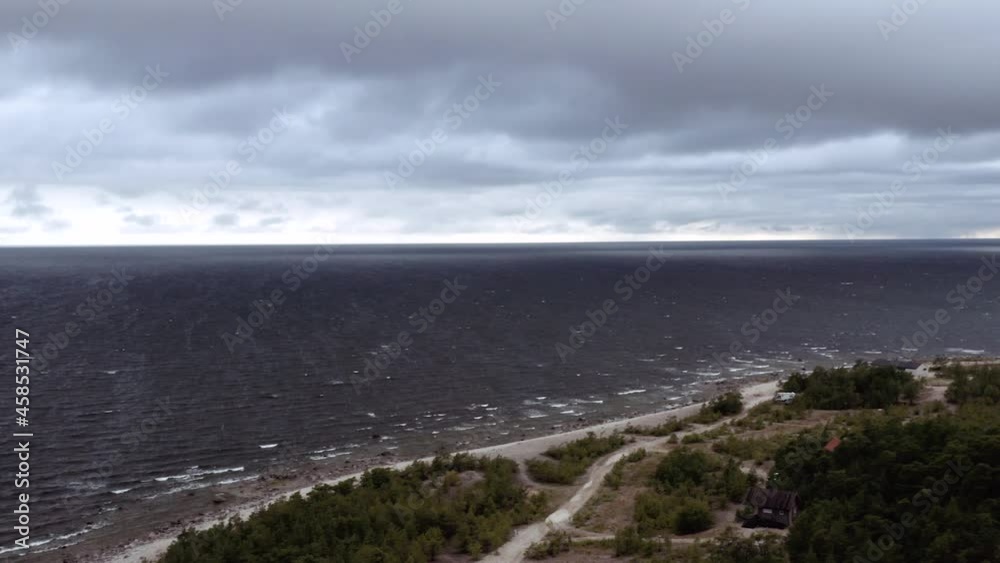 Aerial drone camera shot of cloudy horizon above Baltic sea near Hiiumma island, Estonia. Aerial drone camera shot of cloudy horizon above Baltic sea near Hiiumma island, Estonia.