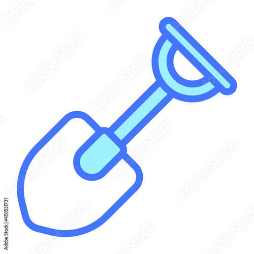 shovel vector outline icon, blue line vector design