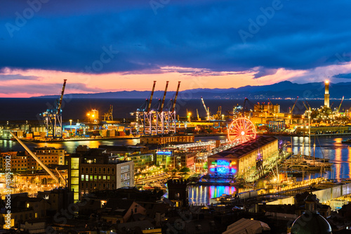 Evening view of Genoa port, Italy