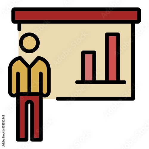 Man show graph icon. Outline man show graph vector icon color flat isolated