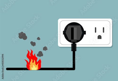 Power plug is shock wire burnt ,  circuit, Safety first, Vector design