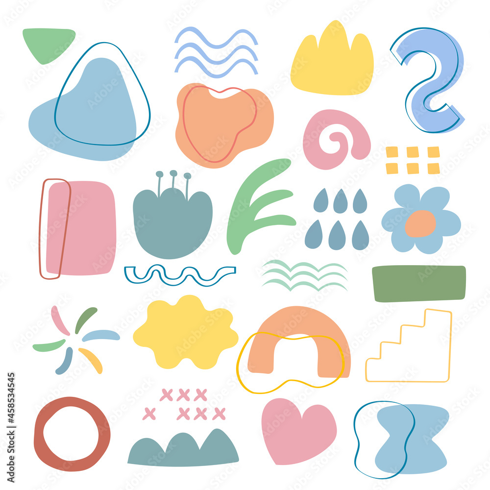 Hand drawn abstract various shapes modern trendy contemporary art elements illustration Vector