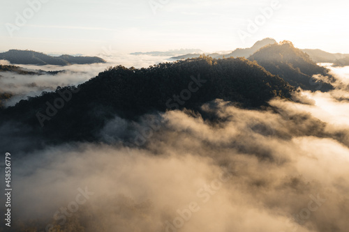 mountains and morning fog in tropical forest