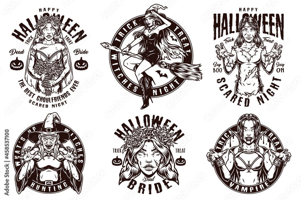 Happy Halloween monochrome labels Happy Halloween monochrome labels