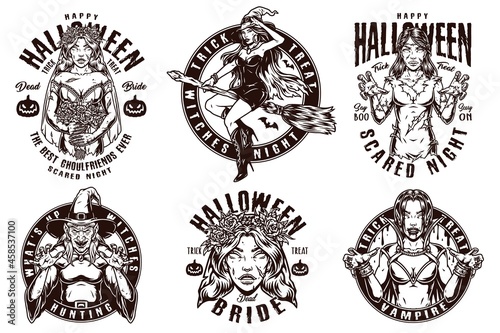 Happy Halloween monochrome labels