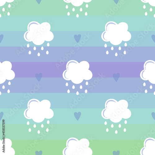 clouds rain stripes trendy print for baby child boy seamless pattern vector illustration