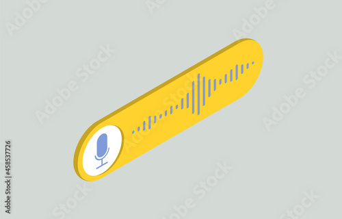 Voice message isometric vector icon concept. Bubble with audio waves and microphone emblem