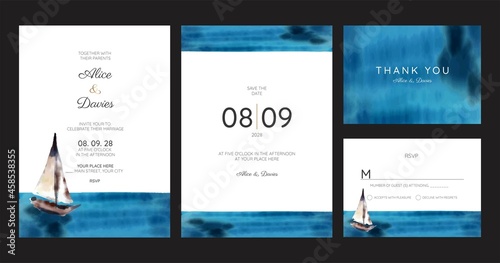 wedding cards, invitation. sea style design. Romantic beach wedding summer background
