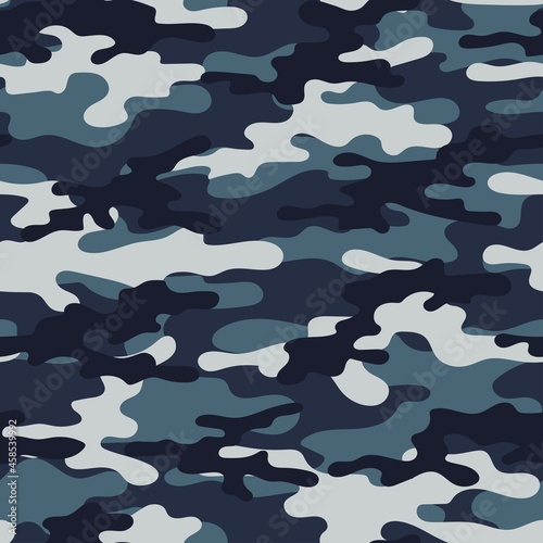 Camouflage texture seamless. Abstract military camouflage background for fabric. blue Vector illustration