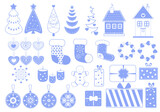 Set of christmas elements, Christmas decorations, Christmas tree, gifts for decoration, New Year's mood,  christmas trees and gingerbread house, vector illustration, page decoration