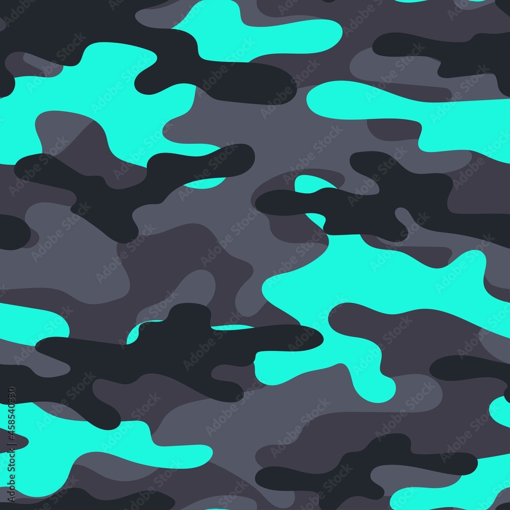 Camouflage blue texture seamless. Abstract military camouflage background for fabric. Vector illustration