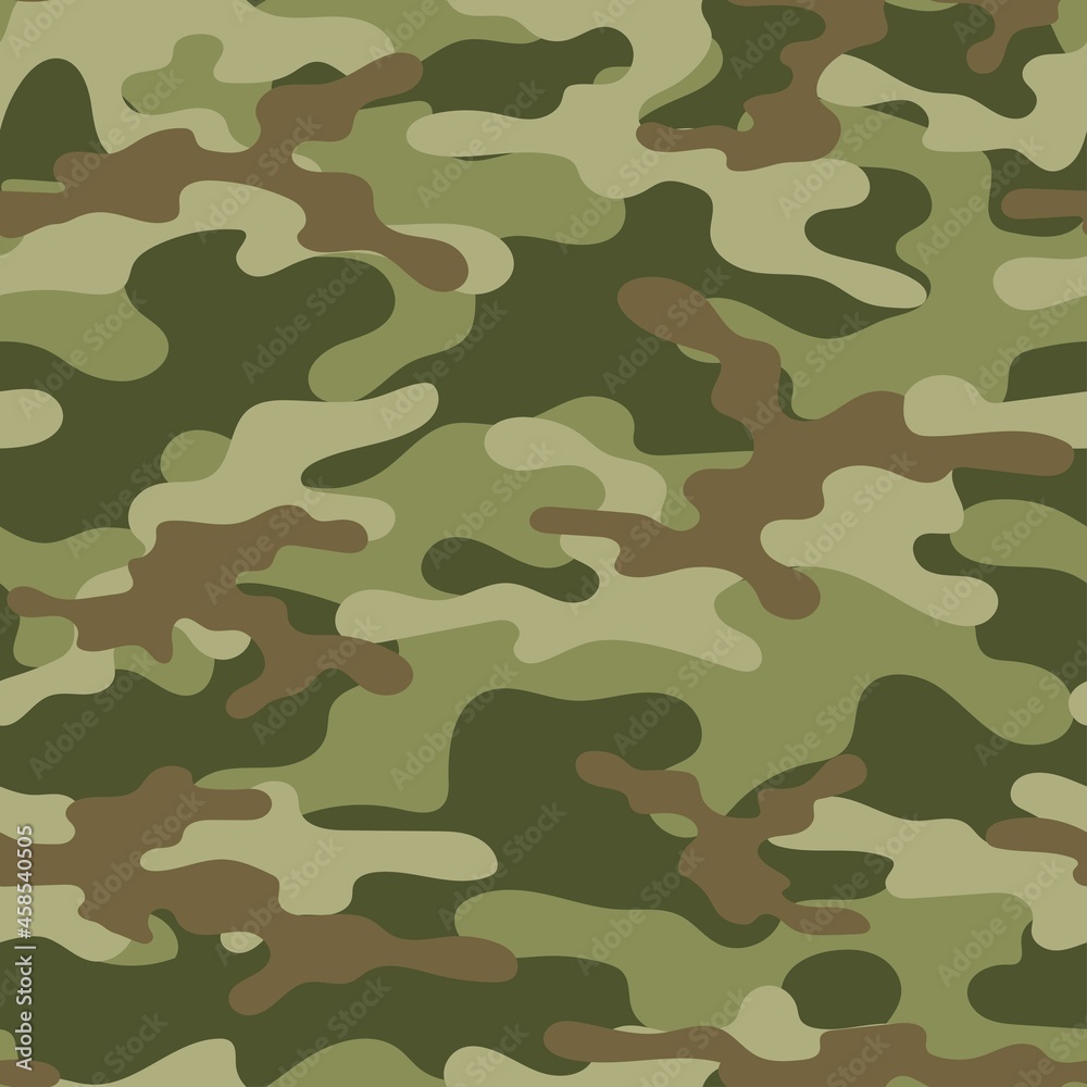 Fototapeta premium Camouflage texture seamless. Abstract military green camouflage background for fabric. Vector illustration