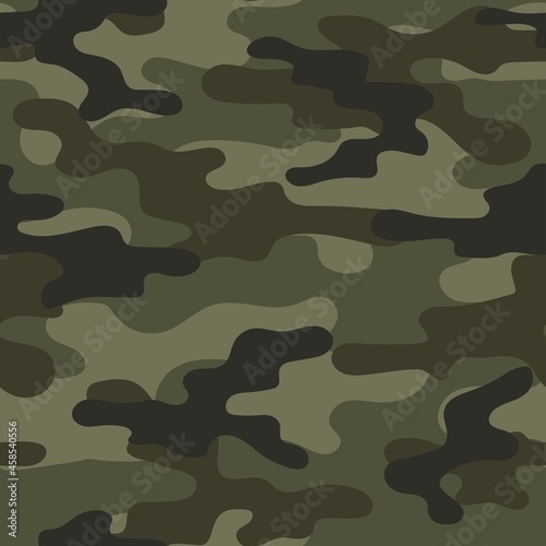 Camouflage texture seamless green. Abstract military camouflage background for fabric. Vector illustration