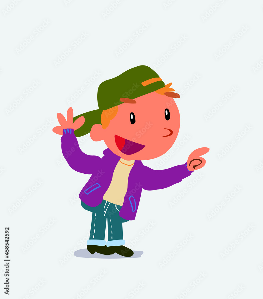 cartoon character of little boy on jeans pointing while arguing. cartoon character of little boy on jeans pointing while arguing.
