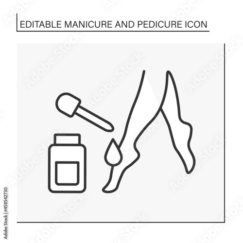 Cosmetology line icon. Serum for feet moisturizing. Spa procedure. Care of skin. Manicure and pedicure concept. Isolated vector illustration. Editable stroke