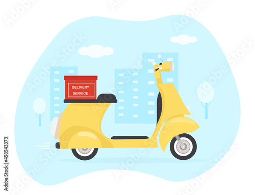 Delivery service. Poster banner design concept .Scooter Courier. Online delivery service . Flat design.