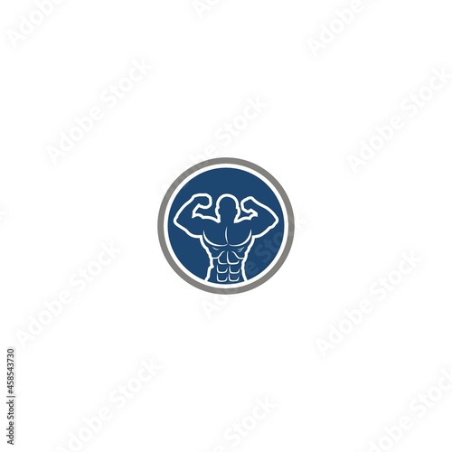 Muscular Man with Barbell LOGO ICON vector