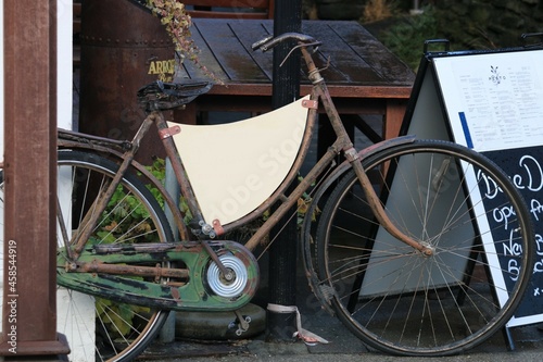 Very old, rusty bicycle.