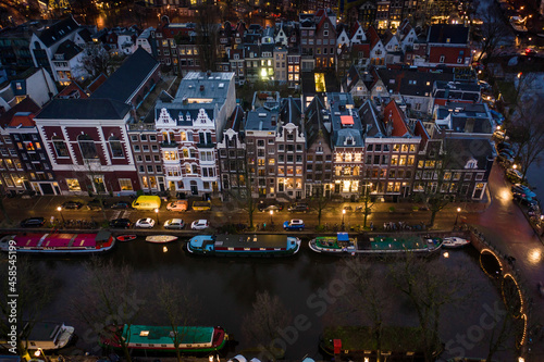 Waterfront Houses at Night in Amsterdam Aerial View © Stock87