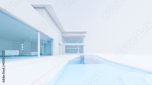 3D Rendering White House With Swimming Pool Illustration