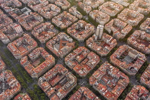 Photography Barcelona City Spain Apartment and City Blocks at Sunset Aerial View