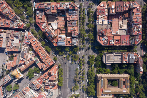 Bird's Eye View of the Streets and Blocks of Barcelona Spain