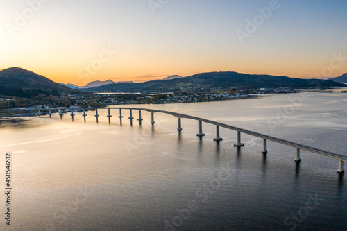 A Box Girder Bridge Crossing a Fjord in Norway at Sunset