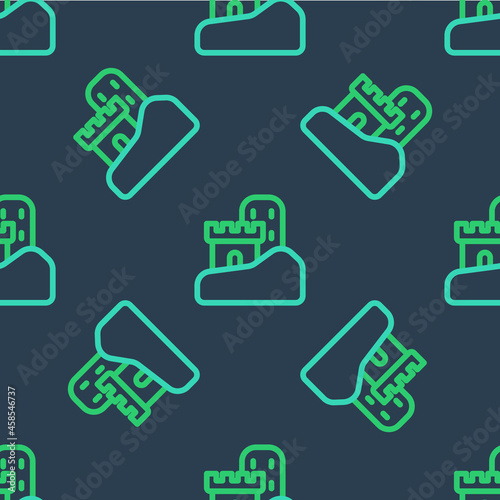 Line Sand castle icon isolated seamless pattern on blue background. Vector © Kostiantyn