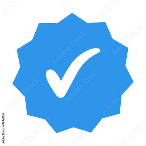 White check mark on the blue polygon 11 corners star badge icon of the verified user