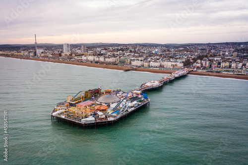 Brighton Seafront Palace Pier in the Afternoon Aerial View