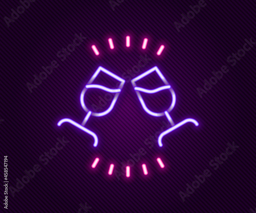Glowing neon line Wine tasting, degustation icon isolated on black background. Sommelier. Smells of wine. Colorful outline concept. Vector