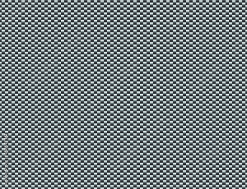 Horizontal carbon weave fiber texture. Geometric modern grid in gradient dark background. Kevlar pattern with shadow and light in black and white tone. Abstract backdrop.