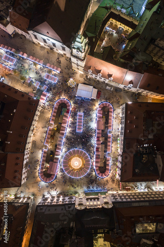 Photography Aerial View of a Christmas Market at Night