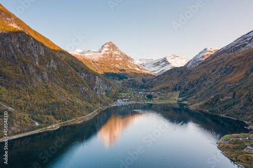 Mountainous Norwegian Landscape with Lakes and Rivers at Sunrise